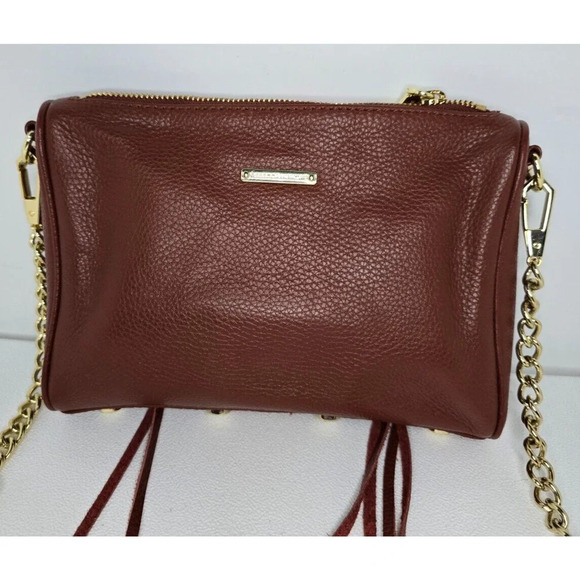 Rebecca Minkoff Mini 5 Zip Crossbody Genuine Leather Purse Bag Moto WHISKEY RED - Picture 3 of 14